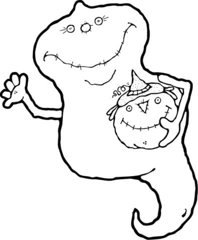 Halloween Pumpkin Ghost Coloring Page